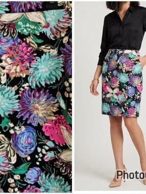 52-J.Crew Black Floral Pencil Skirt Size 6 Colorful Botanical Print